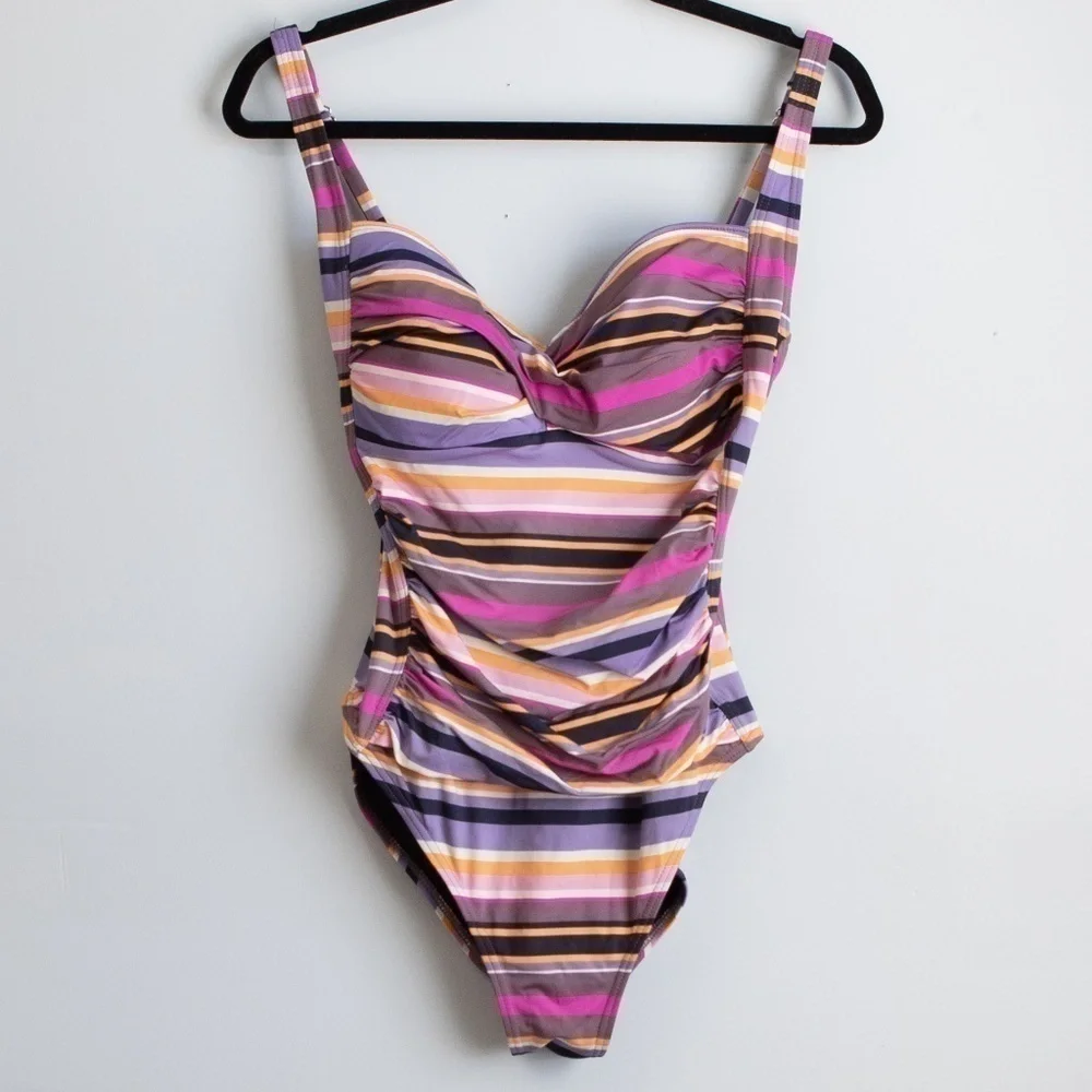 Simply Swim multi color stripe one piece bathing suit-S